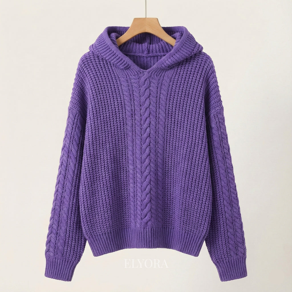 Elyora Mavina – Sudadera con capucha de punto trenzado para mujer