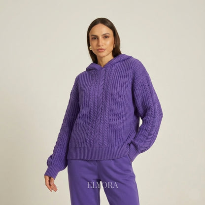 Elyora Mavina – Sudadera con capucha de punto trenzado para mujer