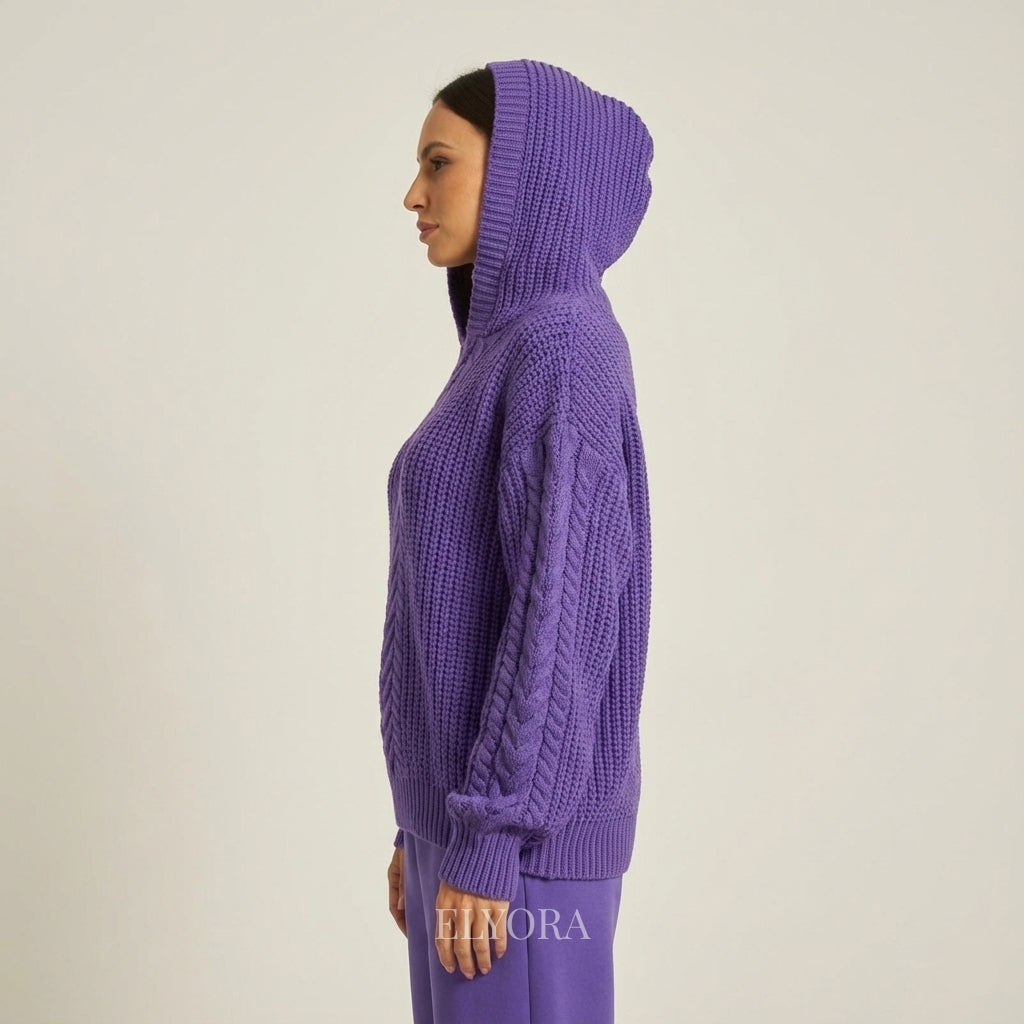Elyora Mavina – Sudadera con capucha de punto trenzado para mujer
