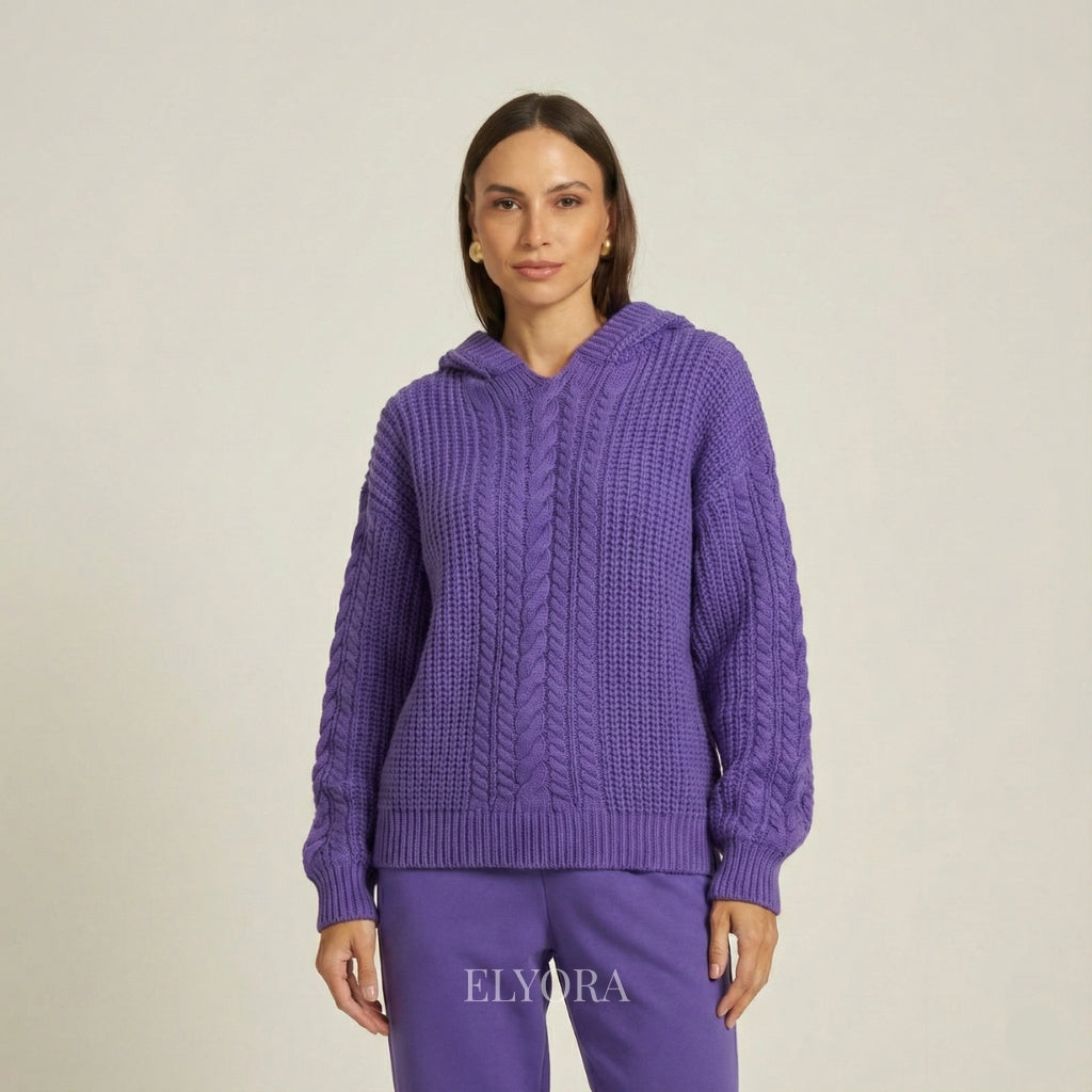 Elyora Mavina – Sudadera con capucha de punto trenzado para mujer