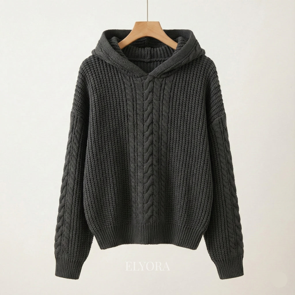 Elyora Mavina – Sudadera con capucha de punto trenzado para mujer