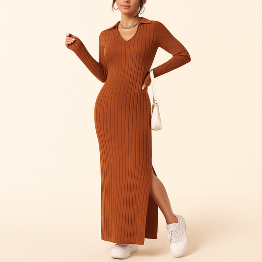 Elyora Nerys – Damen Strickkleid mit Kragen